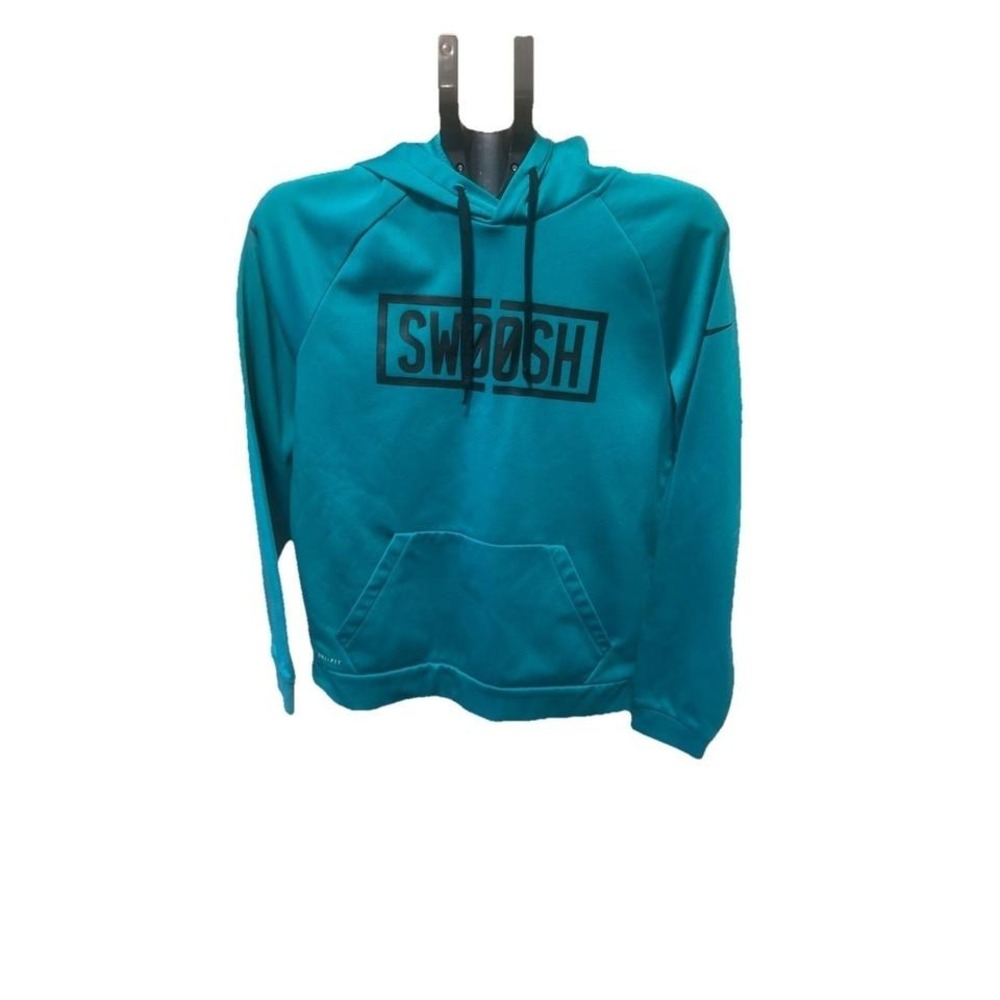 Men's M Nike Swoosh Teal Pullover Hoodie with Kangaroo Pocket Dri-Fit